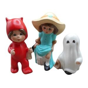 Vintage Halloween Ceramic Trick or Treat Children Trio Devil Ghost Dress Up